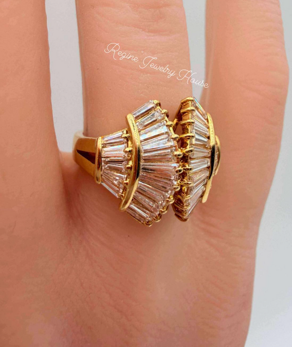 Spectacular K18 Yellow Gold 1.00ct Diamond Baguette Statement Ring