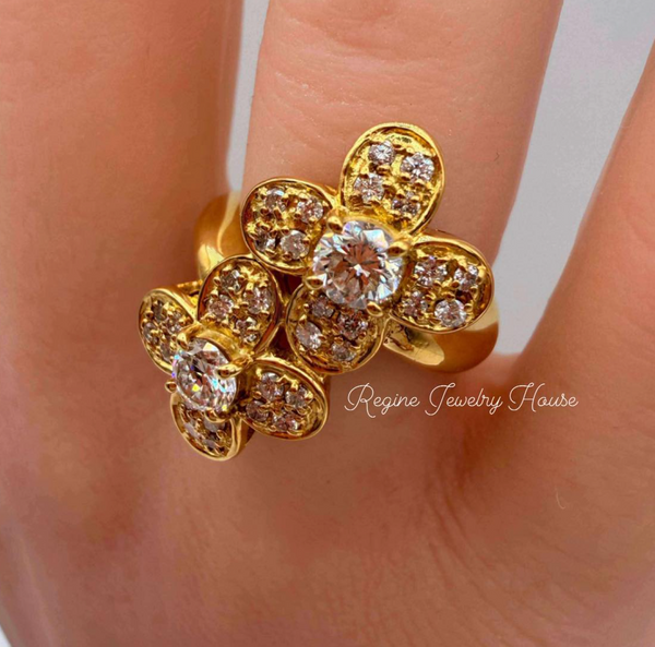 Romantic K18 Yellow Gold 0.84ct Diamond Flower Cluster Ring