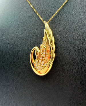 TASAKI K18 Yellow Gold 0.25ct Diamond Swan Pendant & Brooch