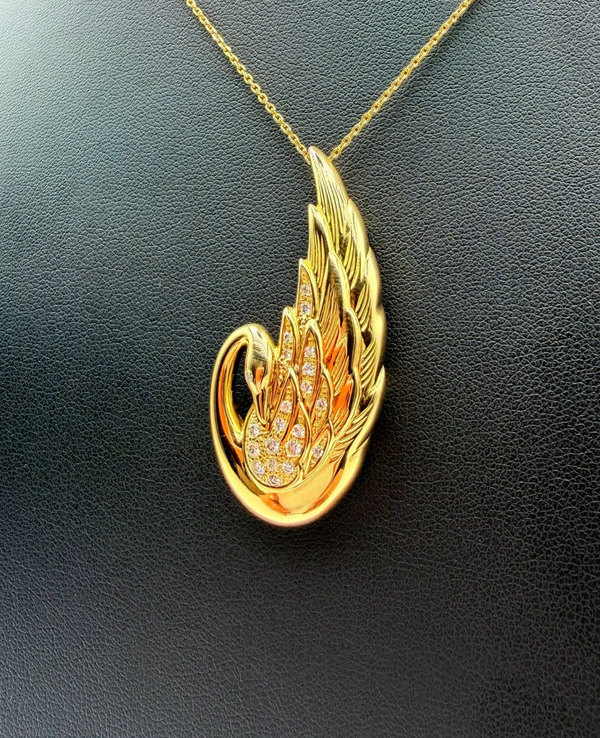 TASAKI K18 Yellow Gold 0.25ct Diamond Swan Pendant & Brooch