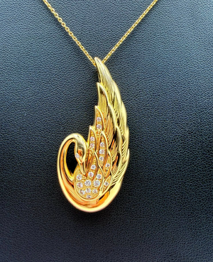 TASAKI K18 Yellow Gold 0.25ct Diamond Swan Pendant & Brooch