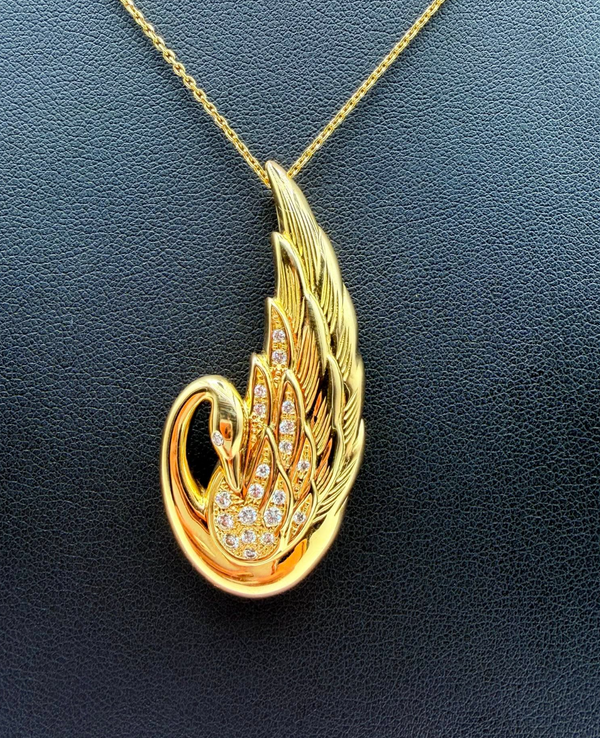 TASAKI K18 Yellow Gold 0.25ct Diamond Swan Pendant & Brooch