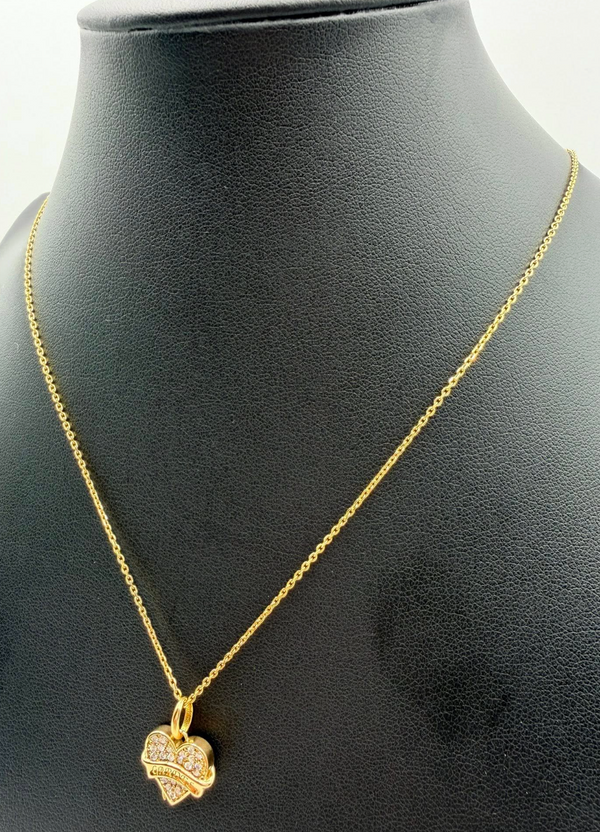 GARDEL K18 Yellow Gold Diamond Pave Heart & Banner Necklace