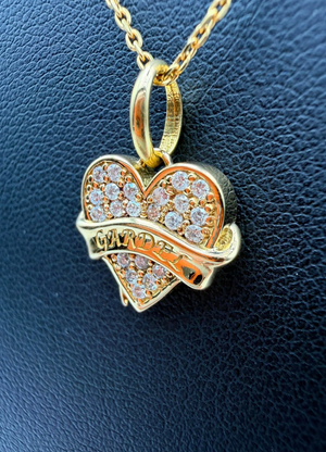 GARDEL K18 Yellow Gold Diamond Pave Heart & Banner Necklace