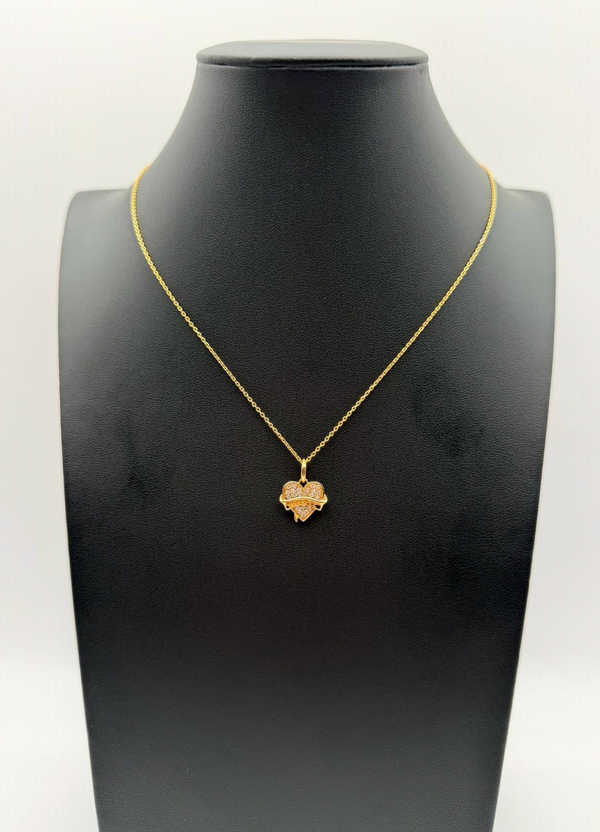 GARDEL K18 Yellow Gold Diamond Pave Heart & Banner Necklace