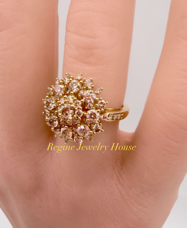 K18 Yellow Gold 1.00ct Natural Diamond Flower Cluster Ring 5g Size 6.25