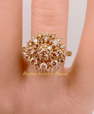 K18 Yellow Gold 1.00ct Natural Diamond Flower Cluster Ring 5g Size 6.25