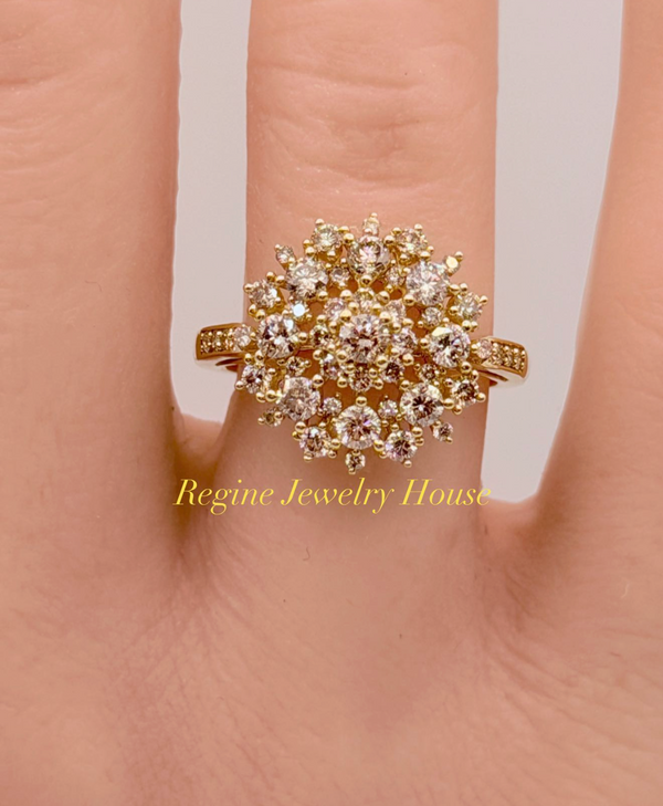 K18 Yellow Gold 1.00ct Natural Diamond Flower Cluster Ring 5g Size 6.25