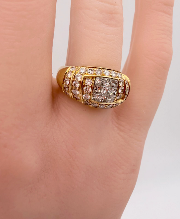 K18 Yellow Gold 1.10ct Natural Diamond Wide Band Ring 7.9g Size 5.5 Statement