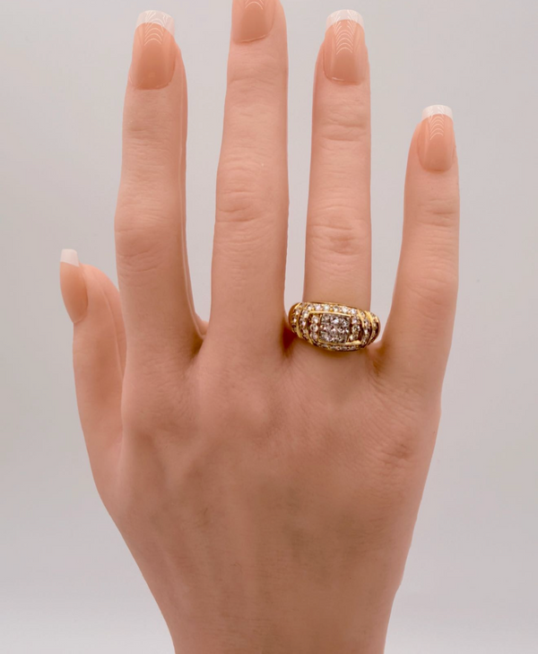 K18 Yellow Gold 1.10ct Natural Diamond Wide Band Ring 7.9g Size 5.5 Statement