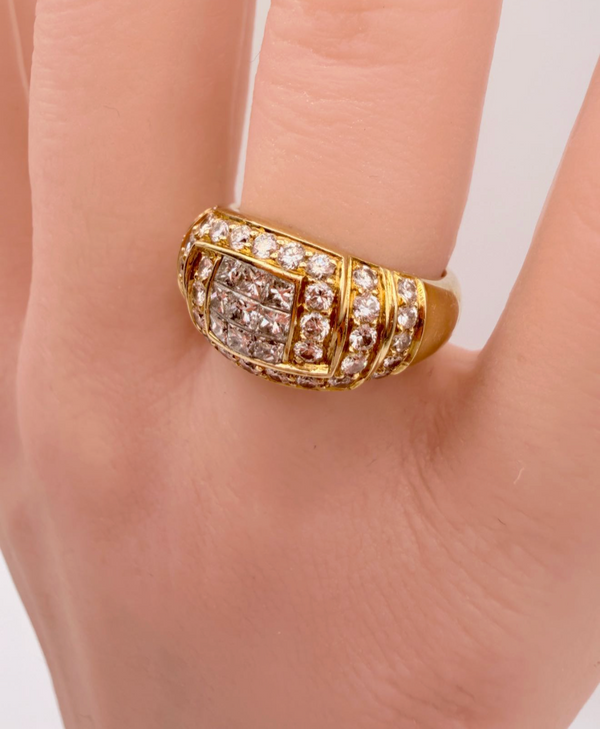 K18 Yellow Gold 1.10ct Natural Diamond Wide Band Ring 7.9g Size 5.5 Statement