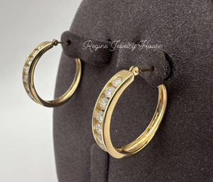 K18 Yellow Gold Channel Set Diamond Hoop Earrings