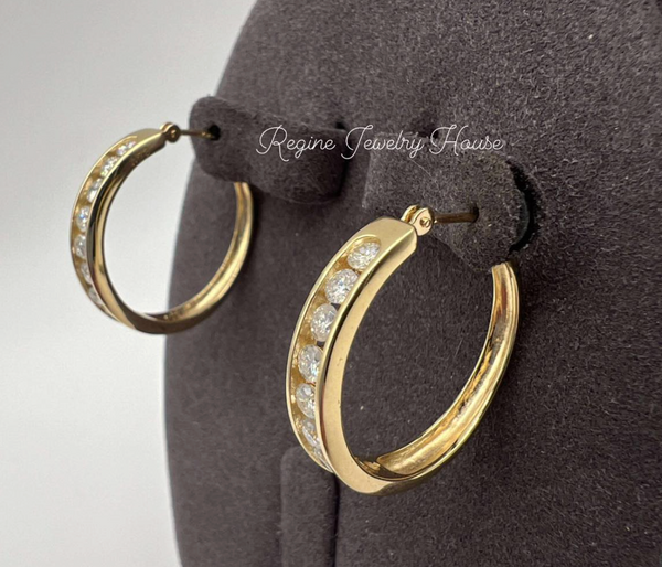 K18 Yellow Gold Channel Set Diamond Hoop Earrings