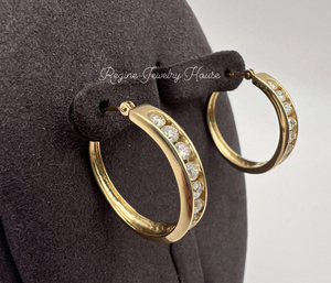 K18 Yellow Gold Channel Set Diamond Hoop Earrings
