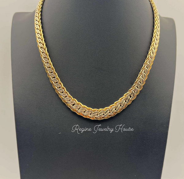 Heavy K18 Yellow Gold Necklace 30g 43cm 17in Woven Wheat Chain K18  Estate