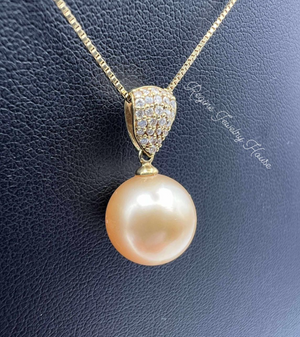 Exquisite K18 Yellow&nbsp;Gold Golden South Sea Pearl &amp; Diamond Necklace