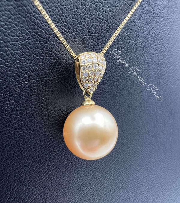 Exquisite K18 Yellow&nbsp;Gold Golden South Sea Pearl &amp; Diamond Necklace