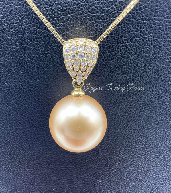 Exquisite K18 Yellow&nbsp;Gold Golden South Sea Pearl &amp; Diamond Necklace