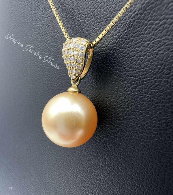Exquisite K18 Yellow&nbsp;Gold Golden South Sea Pearl &amp; Diamond Necklace