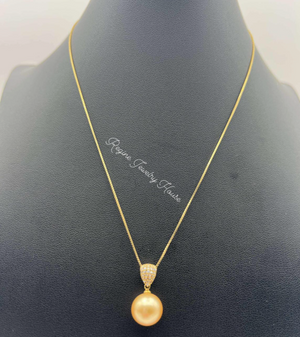 Exquisite K18 Yellow&nbsp;Gold Golden South Sea Pearl &amp; Diamond Necklace