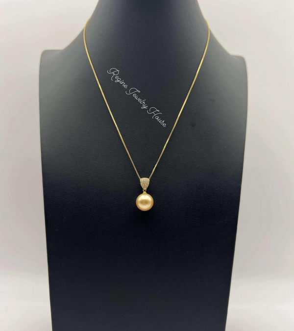 Exquisite K18 Yellow&nbsp;Gold Golden South Sea Pearl &amp; Diamond Necklace
