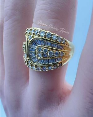 K18 Yellow Gold 2.00ct Diamond Belt Ring - Size US 7.5 / JP 15 - Luxury Pave & Baguette Band