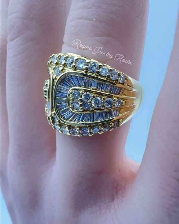 K18 Yellow Gold 2.00ct Diamond Belt Ring - Size US 7.5 / JP 15 - Luxury Pave & Baguette Band