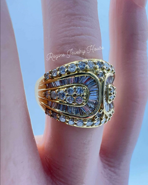 K18 Yellow Gold 2.00ct Diamond Belt Ring - Size US 7.5 / JP 15 - Luxury Pave & Baguette Band