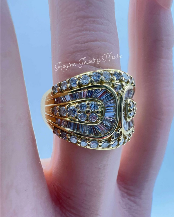 K18 Yellow Gold 2.00ct Diamond Belt Ring - Size US 7.5 / JP 15 - Luxury Pave & Baguette Band