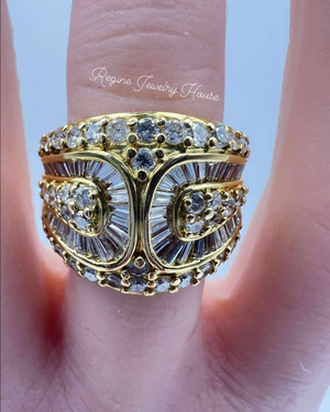 K18 Yellow Gold 2.00ct Diamond Belt Ring - Size US 7.5 / JP 15 - Luxury Pave & Baguette Band