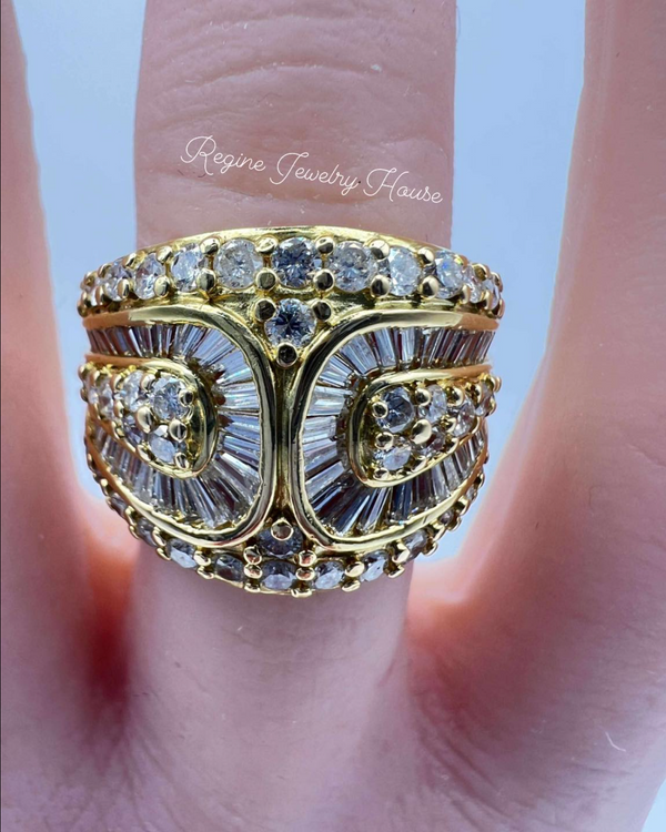 K18 Yellow Gold 2.00ct Diamond Belt Ring - Size US 7.5 / JP 15 - Luxury Pave & Baguette Band