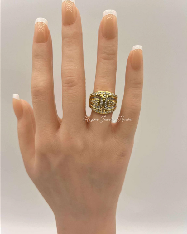 K18 Yellow Gold 2.00ct Diamond Belt Ring - Size US 7.5 / JP 15 - Luxury Pave & Baguette Band