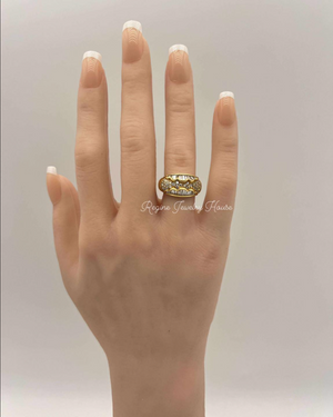 K18 Yellow Gold 1.11ct Diamond Wide Band Ring - Baguette & Round Cut Wave Design - Size US 6.5 / JP 13