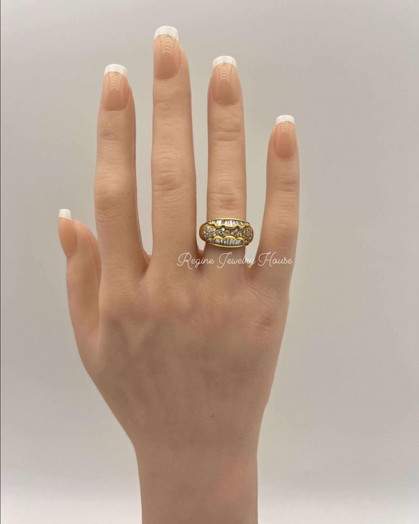 K18 Yellow Gold 1.11ct Diamond Wide Band Ring - Baguette & Round Cut Wave Design - Size US 6.5 / JP 13