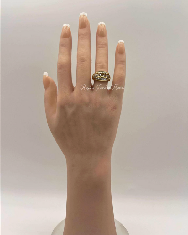 K18 Yellow Gold 1.11ct Diamond Wide Band Ring - Baguette & Round Cut Wave Design - Size US 6.5 / JP 13