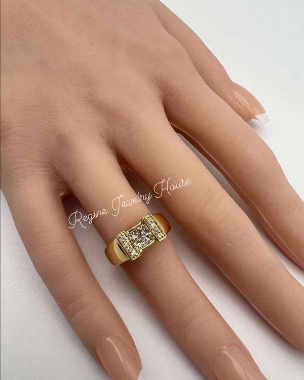 18K Yellow Gold Diamond Ring 0.60ct Size 5 US - Princess Cut Quad Geometric Design 5.0g