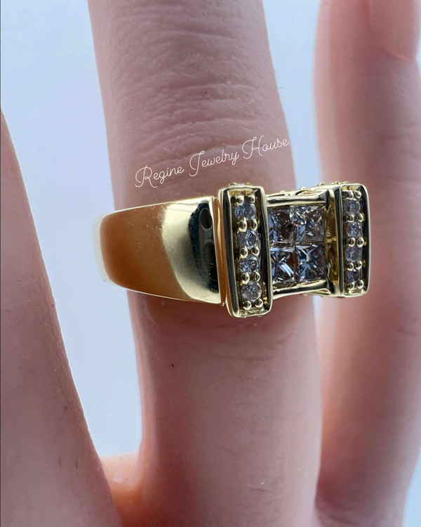18K Yellow Gold Diamond Ring 0.60ct Size 5 US - Princess Cut Quad Geometric Design 5.0g