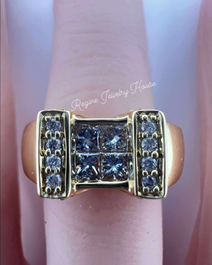 18K Yellow Gold Diamond Ring 0.60ct Size 5 US - Princess Cut Quad Geometric Design 5.0g