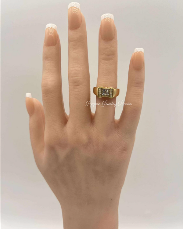 18K Yellow Gold Diamond Ring 0.60ct Size 5 US - Princess Cut Quad Geometric Design 5.0g