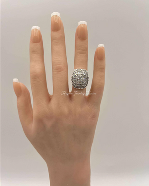 Solid PT900 Platinum 2.00ct Diamond Statement Ring - Massive 13.9g - Baguette & Round Cut