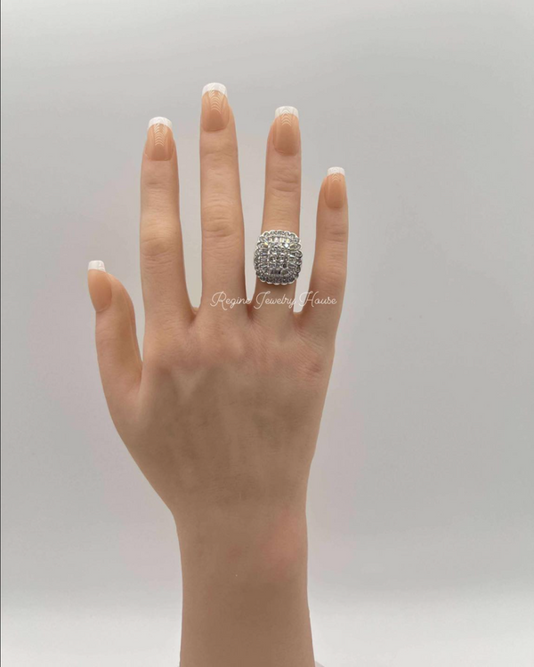 Solid PT900 Platinum 2.00ct Diamond Statement Ring - Massive 13.9g - Baguette & Round Cut