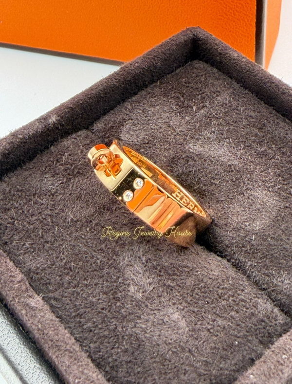 Authentic HERMES Kelly Diamond Ring - 18K Pink Gold (750) Size 49 - Classic Lock Motif