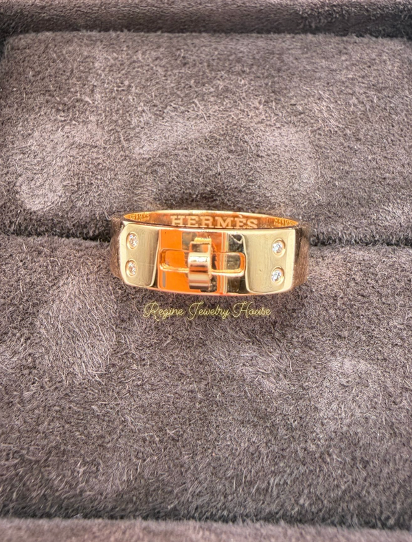 Authentic HERMES Kelly Diamond Ring - 18K Pink Gold (750) Size 49 - Classic Lock Motif