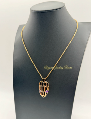 Authentic BVLGARI Serpenti 18K Rose Gold Necklace - Amethyst Eyes & Geometric Scales - Box & Certificarion