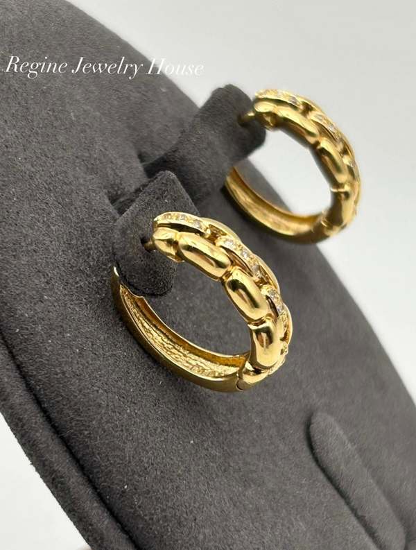 K18 Yellow Gold Diamond Hoop Earrings