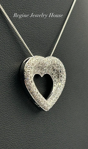 K18 White Gold Diamond Heart Necklace