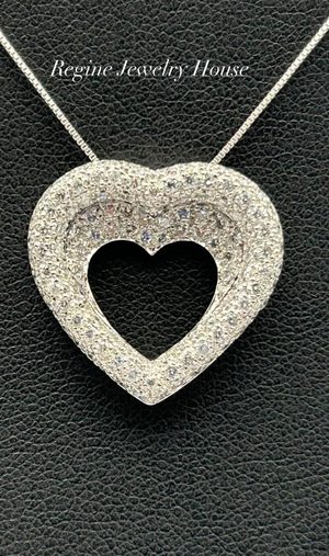 K18 White Gold Diamond Heart Necklace