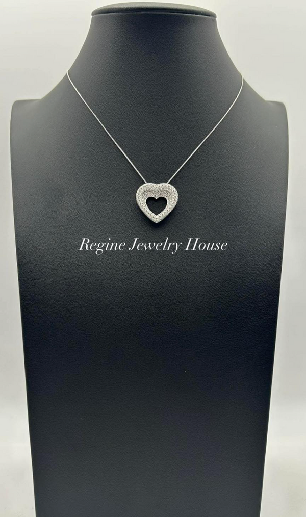 K18 White Gold Diamond Heart Necklace