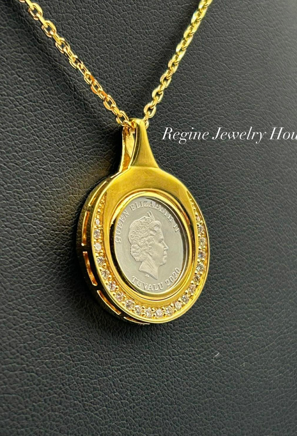 K18 / PT999.5 Diamond Coin Necklace with Certificate