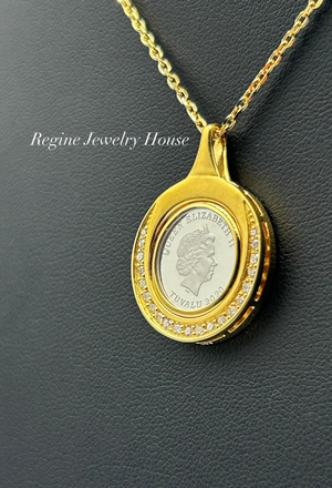 K18 / PT999.5 Diamond Coin Necklace with Certificate